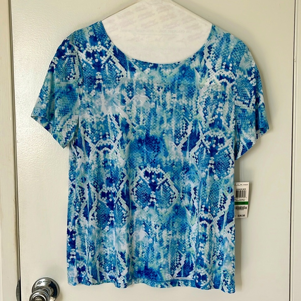 JM Collection Petite blue swirls print short-sleeve top